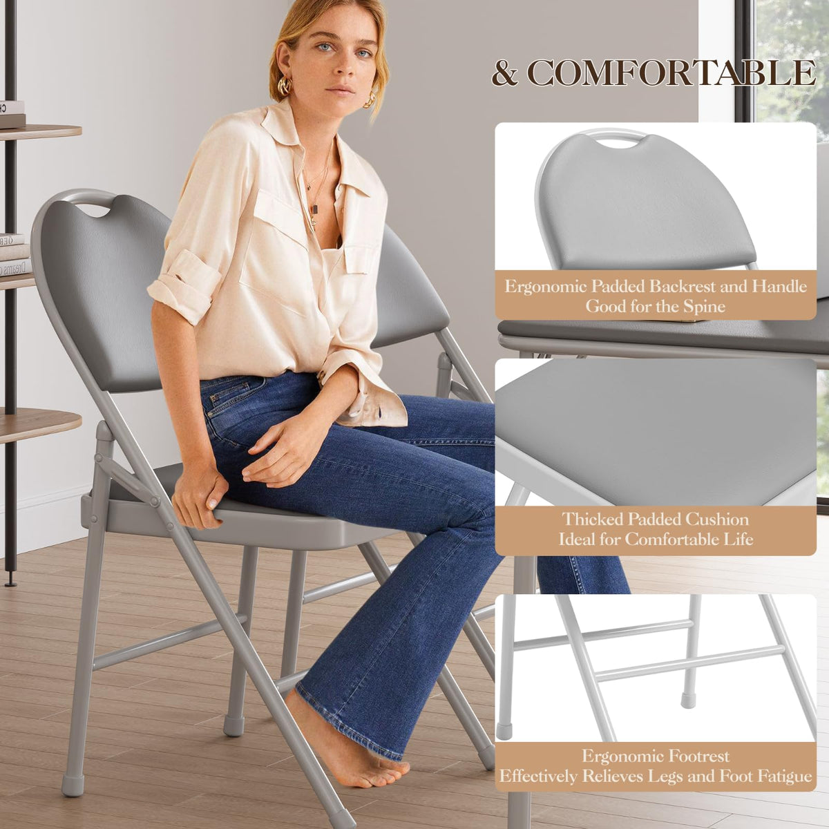 4-Pack Padded Folding Chairs Grey T86909