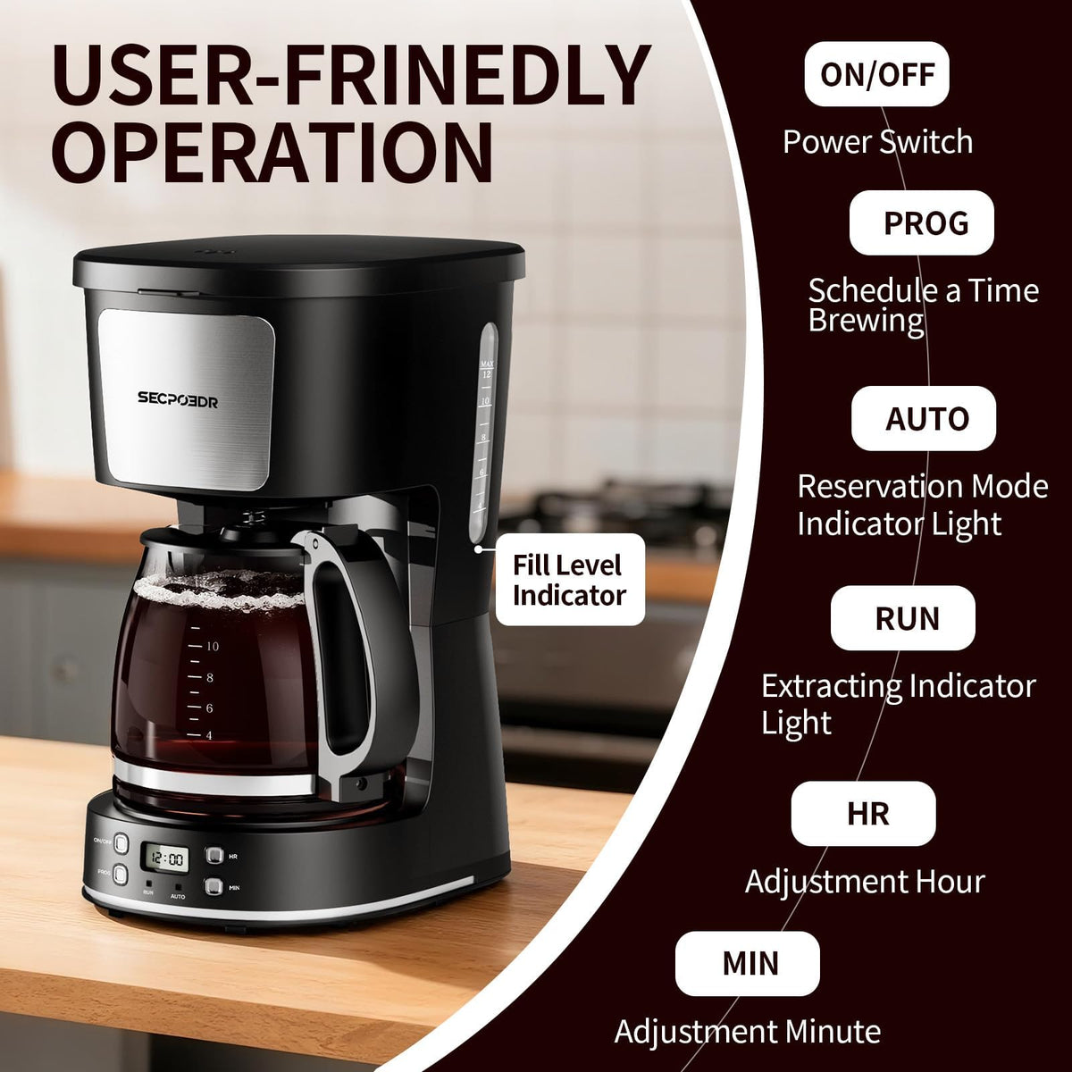 12 Cup Programmable Drip Coffee Maker with Glass Carafe and Reusable Filter Z303664