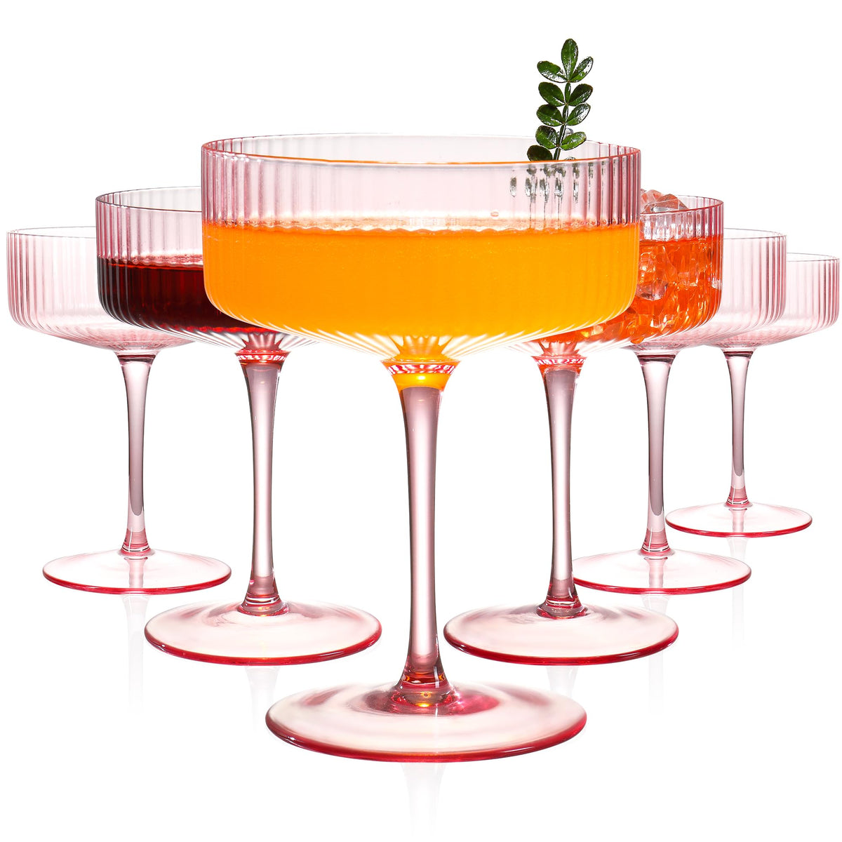 10 oz Pink Ribbed Coupe Glasses Set X810357