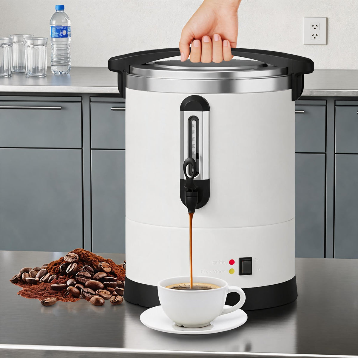 12L 80-Cup Double-Wall Stainless Steel Electric Coffee Urn H7366