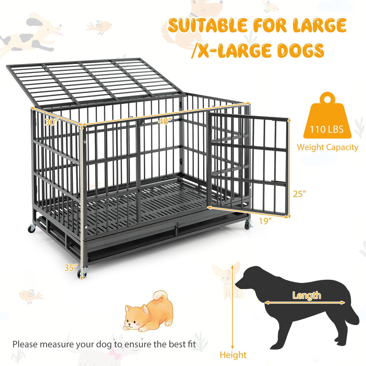 48 Inch Heavy-Duty Metal Dog Crate with Lockable Wheels Z7892