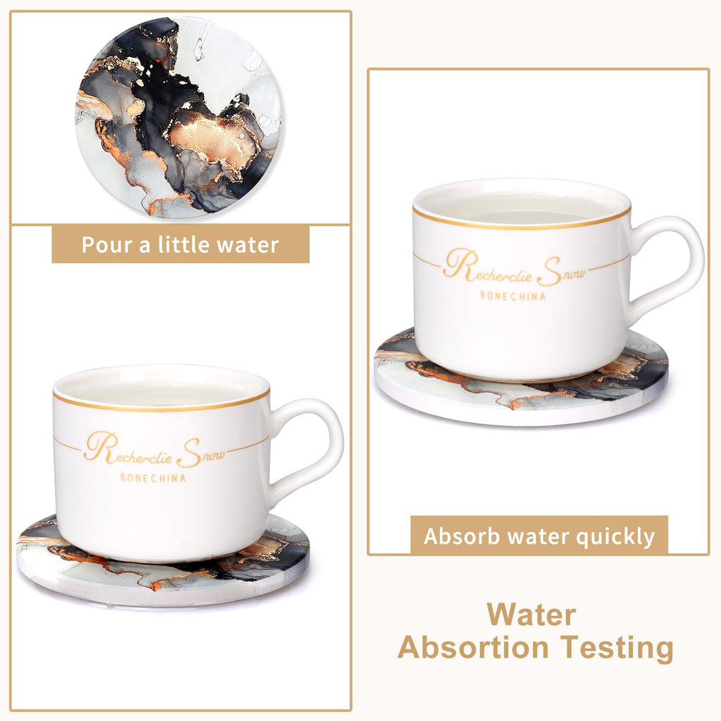 Black Marble Abstract Ceramic Coasters with Holder Q87225