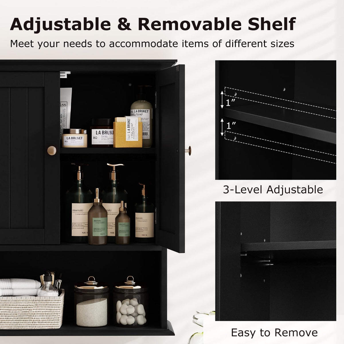 Black Wooden Bathroom Wall Cabinet with 2 Doors Z9704