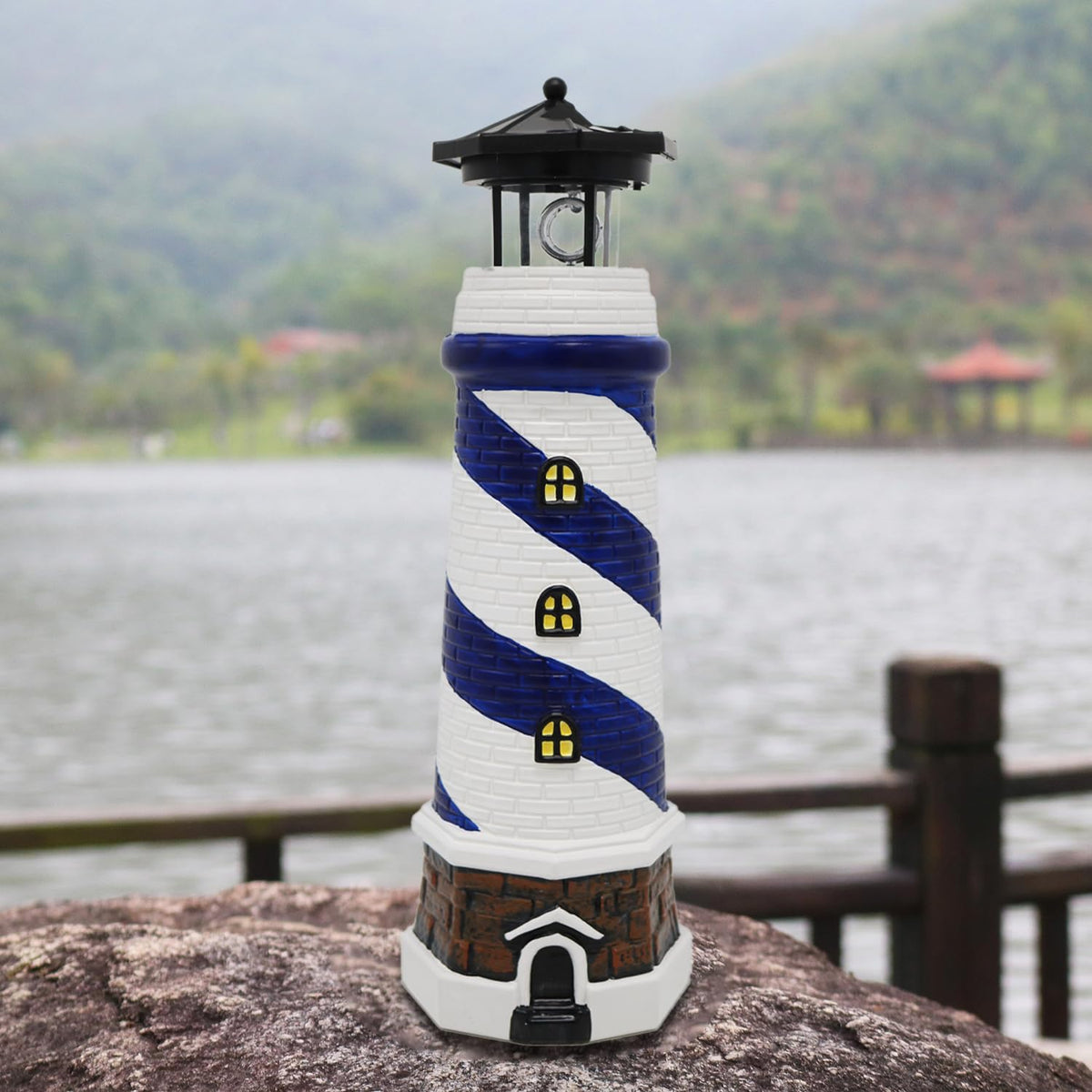 Solar LED Lighthouse Lamp 14.5 Inches Blue X10558