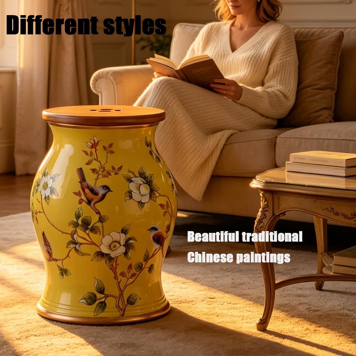 Ceramic Garden Stool Hand-Painted Drum Stool L526