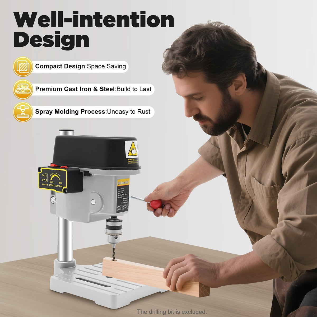 340W 3-Speed Adjustable Bench Drill Press K5344