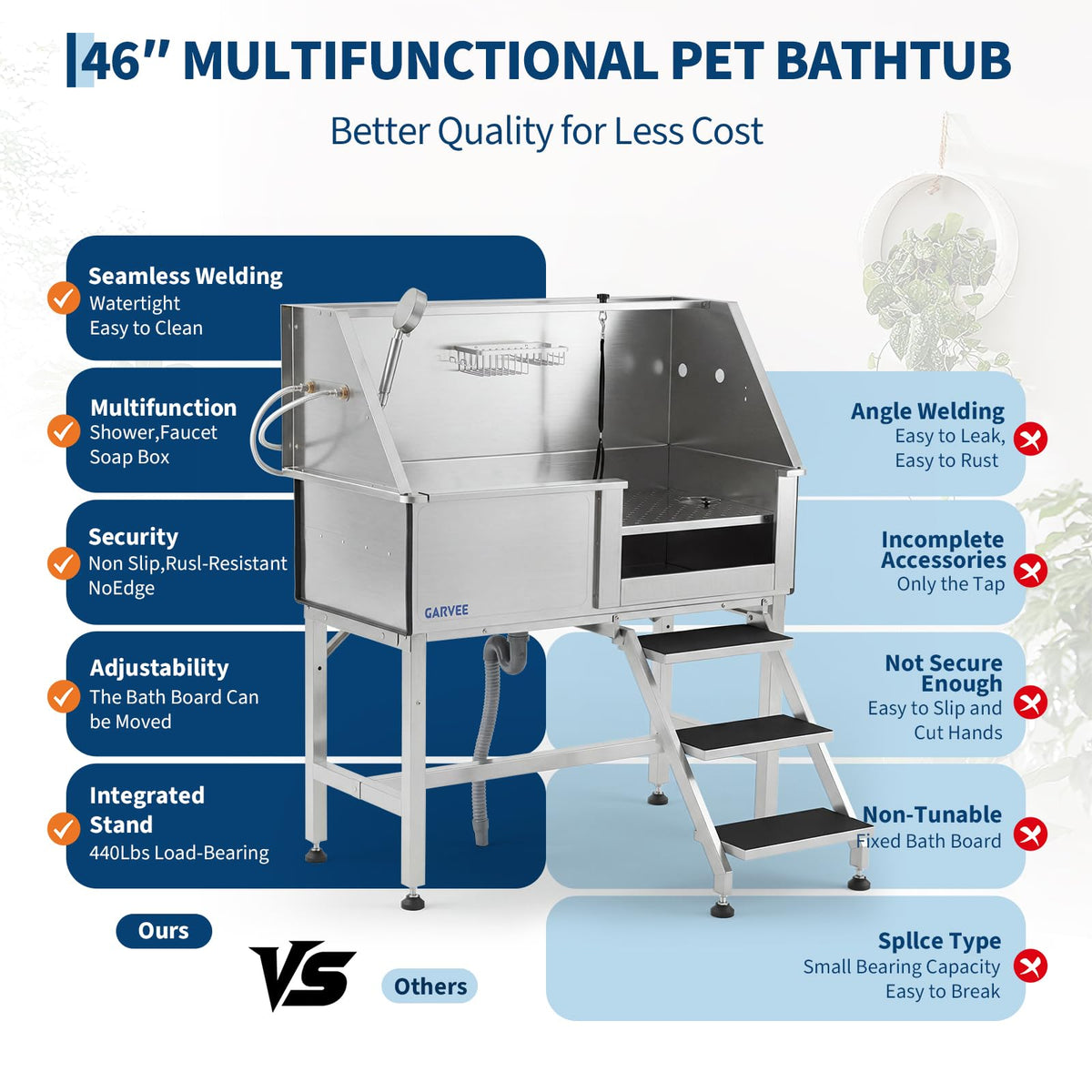 46 Inch Dog Washing Station with Walk-in Stair E485