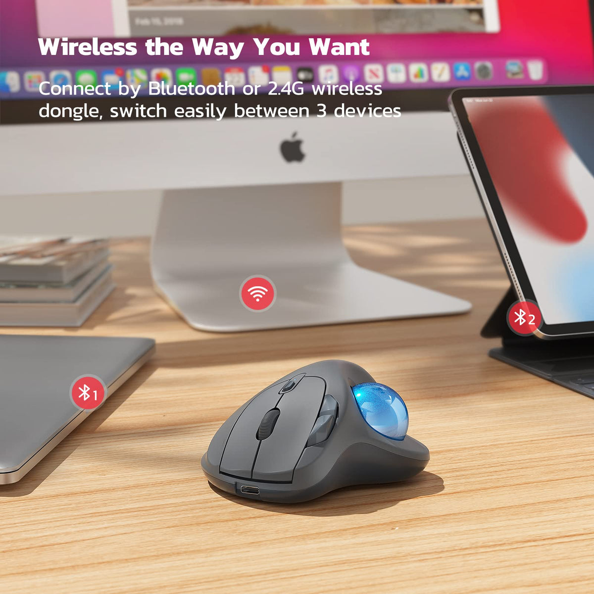 Wireless Ergonomic Thumb Control Trackball Mouse G830054
