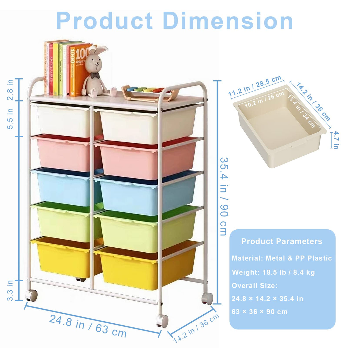 10 Drawers Rolling Plastic Storage Cart with Metal Frame A4661