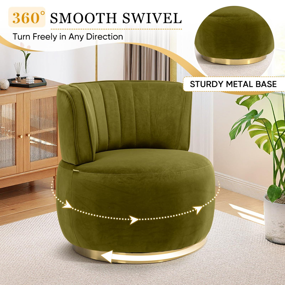 Velvet Swivel Barrel Chairs Set of 2 B9067