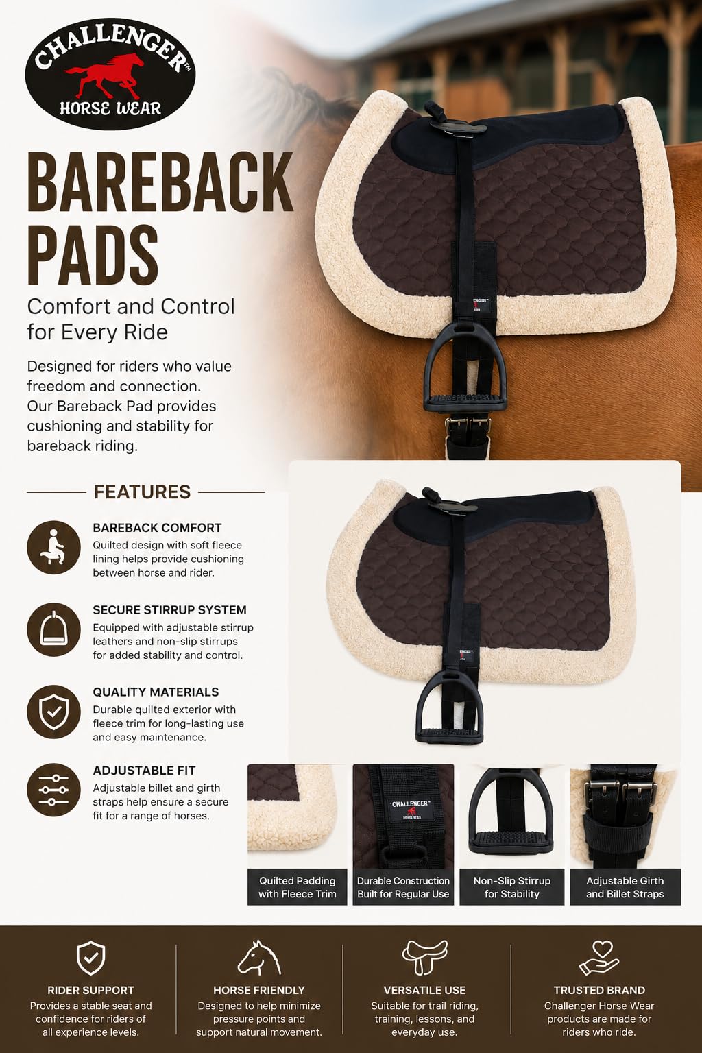 Black Quilted Bareback Pad K136