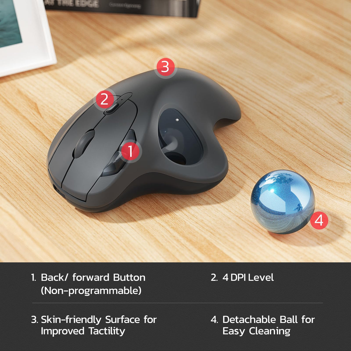 Wireless Ergonomic Thumb Control Trackball Mouse G830054