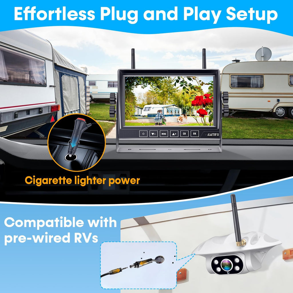 Wireless RV Backup Camera 1080P HD with 7″ DVR Monitor V95920