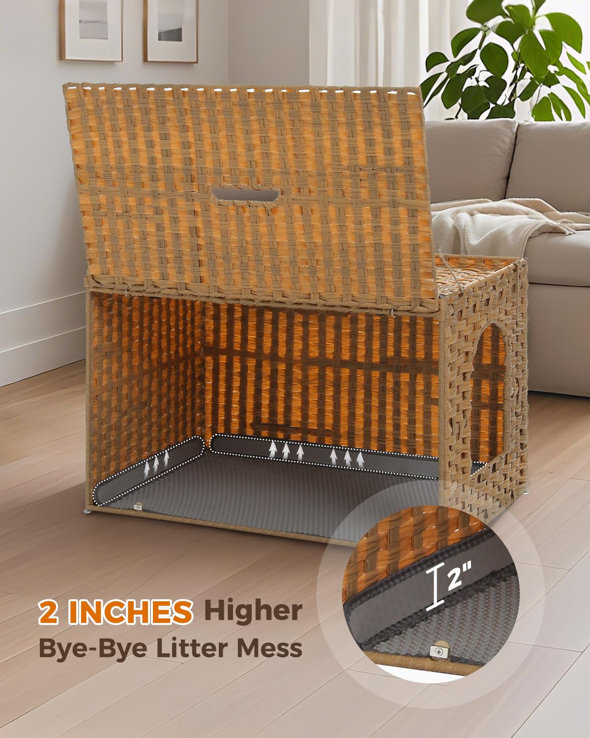 Beige Rattan Cat Litter Box Enclosure P33619