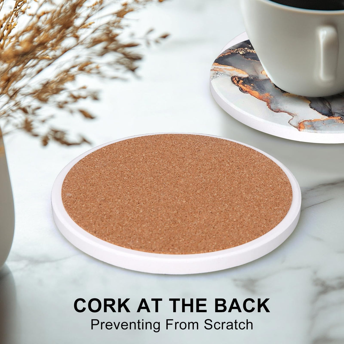 Black Marble Abstract Ceramic Coasters with Holder Q87225
