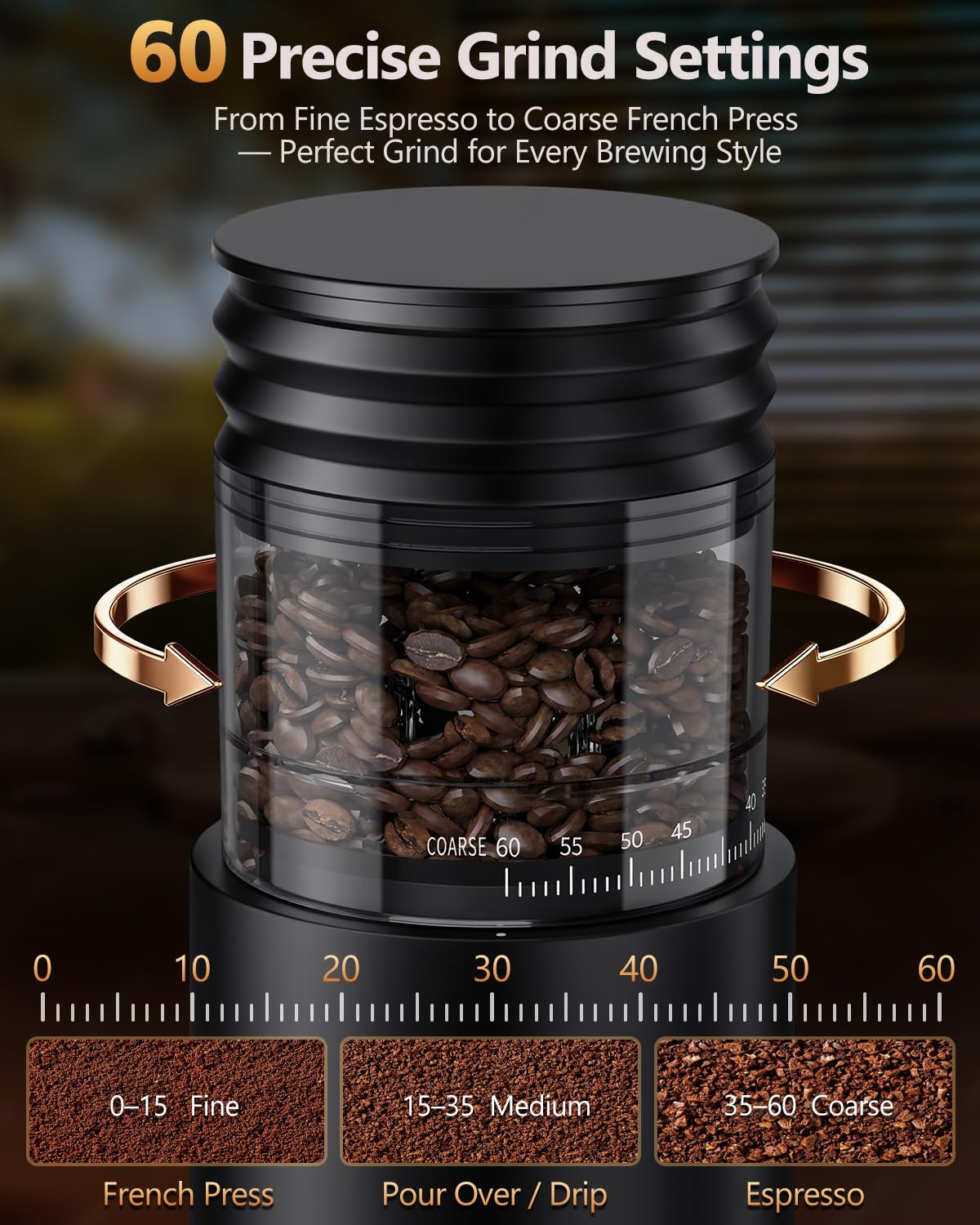 Rechargeable Conical Burr Coffee Grinder with 60 Grind Settings N12759