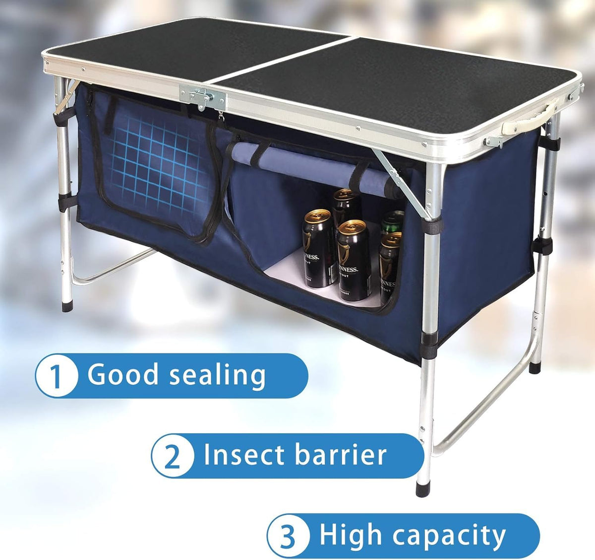 Folding Aluminum Camping Table with Storage Compartment U4437