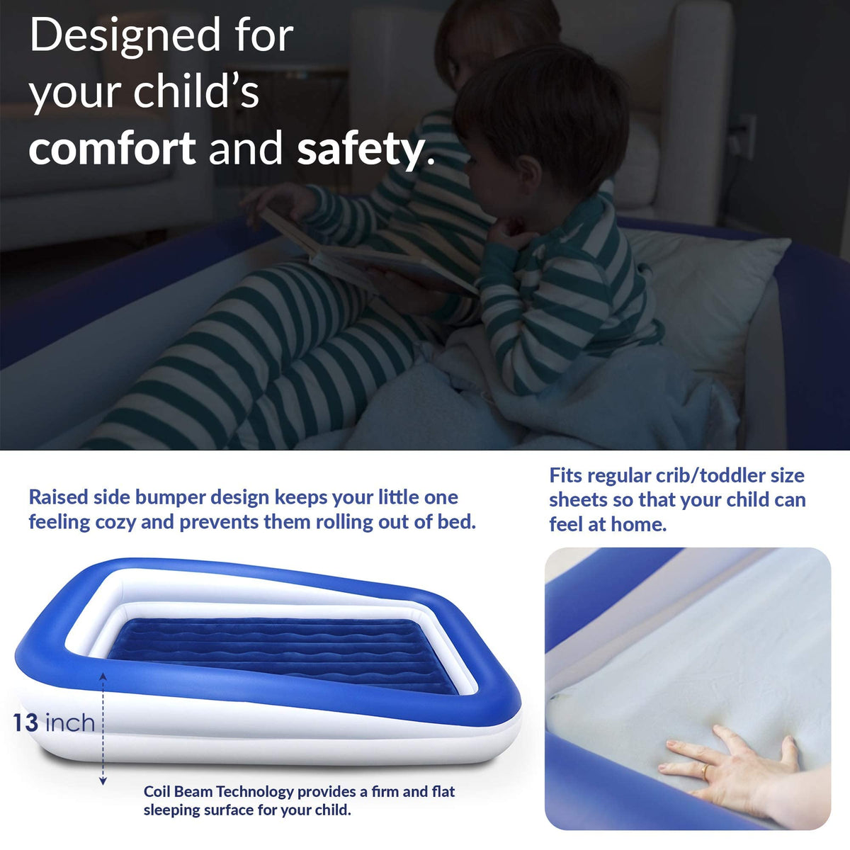 Kids Inflatable Travel Bed with High Speed Pump, Blue D2619