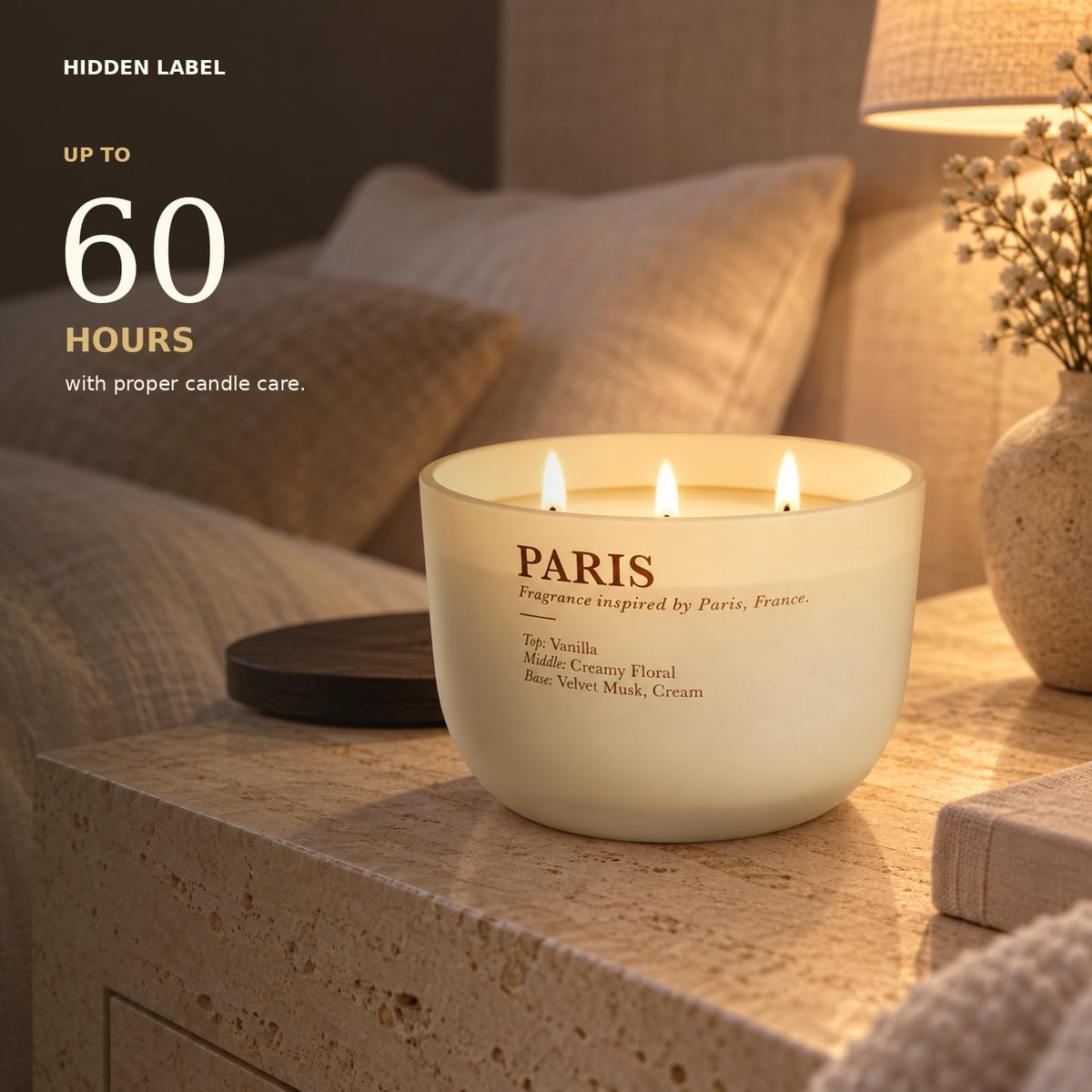 Vanilla Cream Scented Candle, 16 oz, 3-Wick Soy Wax E8358