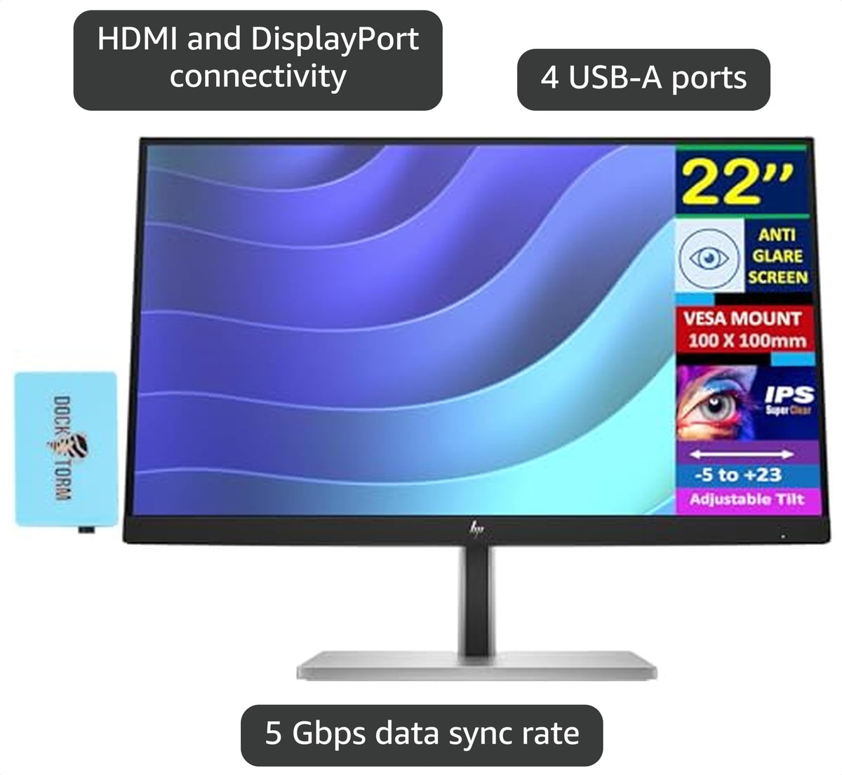 22" FHD VA Monitor with 5ms, Anti Glare, VESA Mount, HDMI, Black J3864