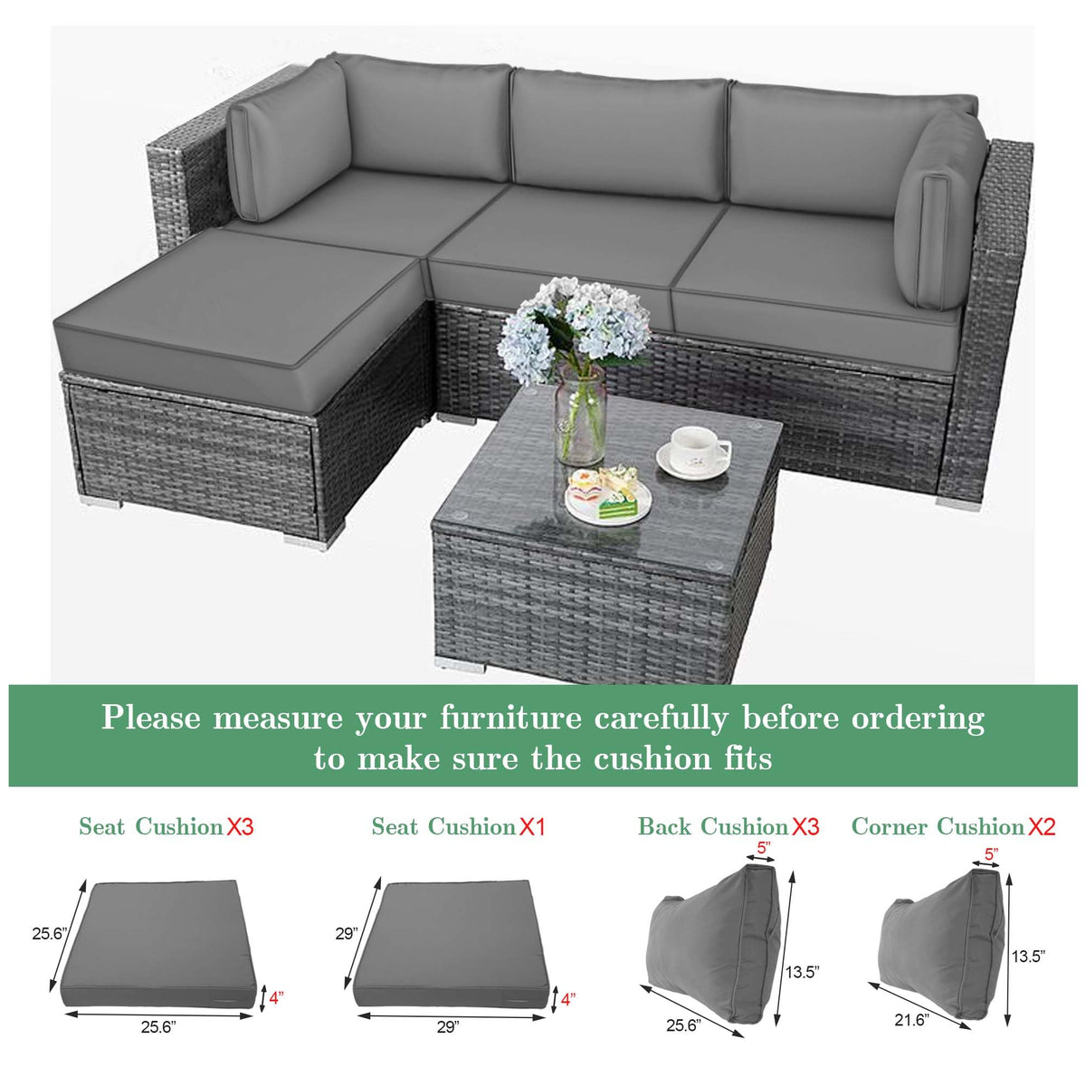 Waterproof Outdoor Couch Cushions 4 Seat Dark Grey E548