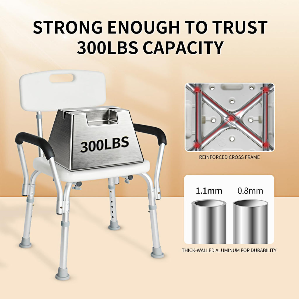 Extra Wide 300 lbs Capacity Shower Chair with Arms & Back C42612