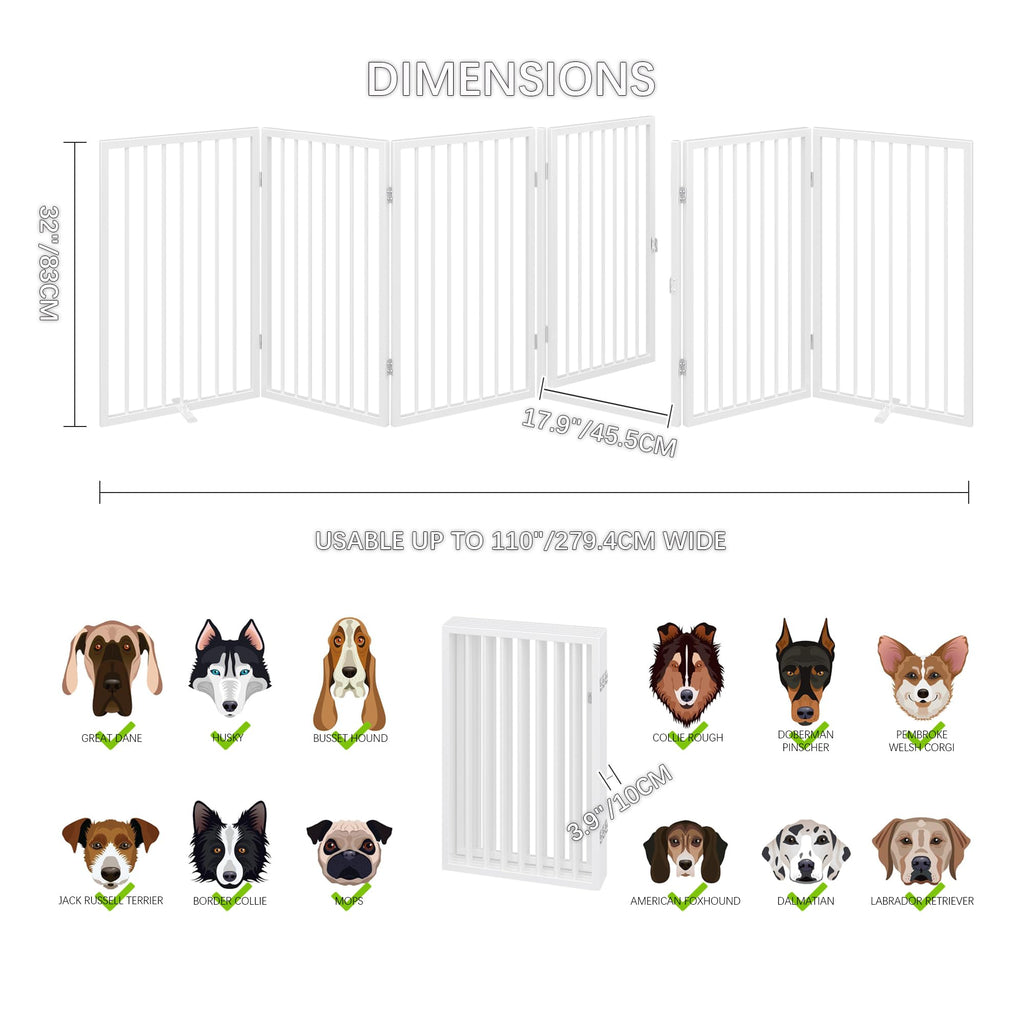 120" x 32" Foldable Freestanding Extra Wide Dog Gate with Door, White B979985