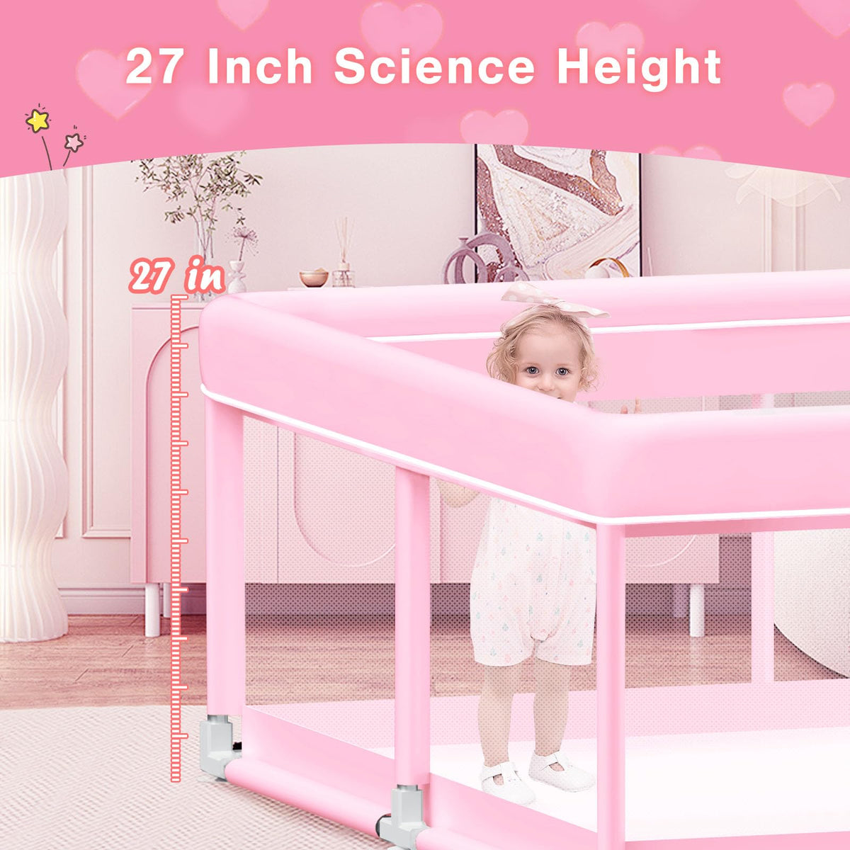 Pink Baby Playpen 74x50 Inches with Mesh V71178