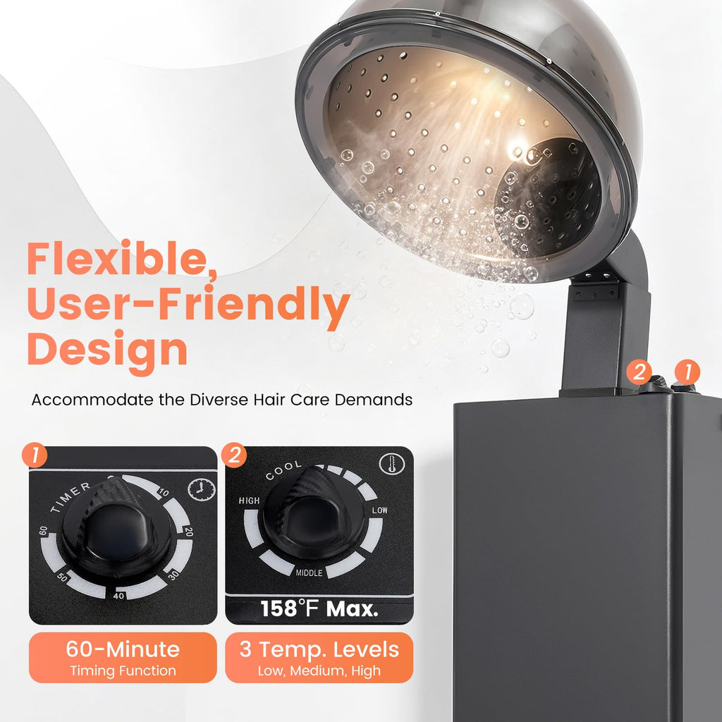 1200W Freestanding Hooded Hair Dryer with Wheels P700353