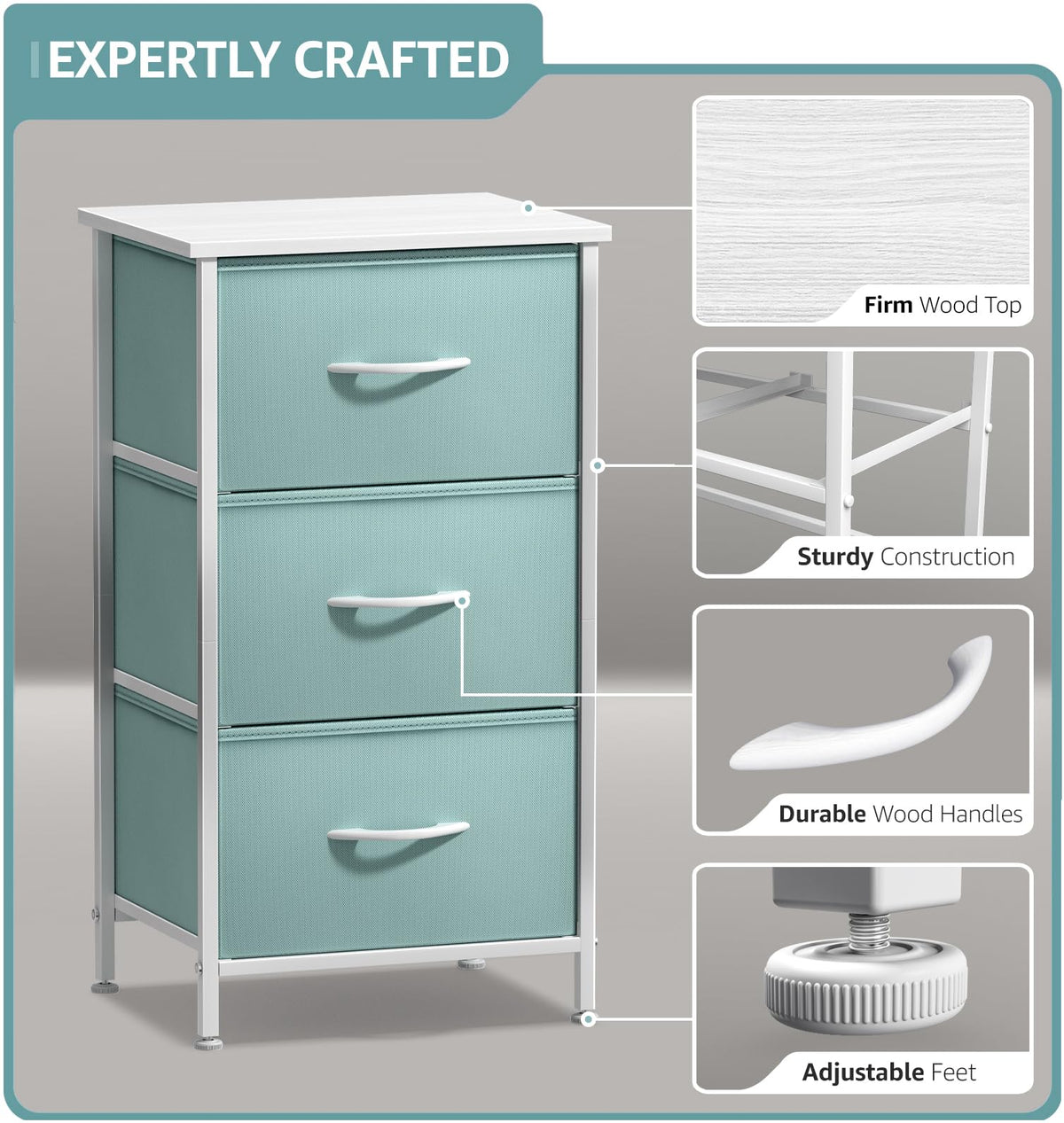 Aqua 3 Drawer Nightstand V6310