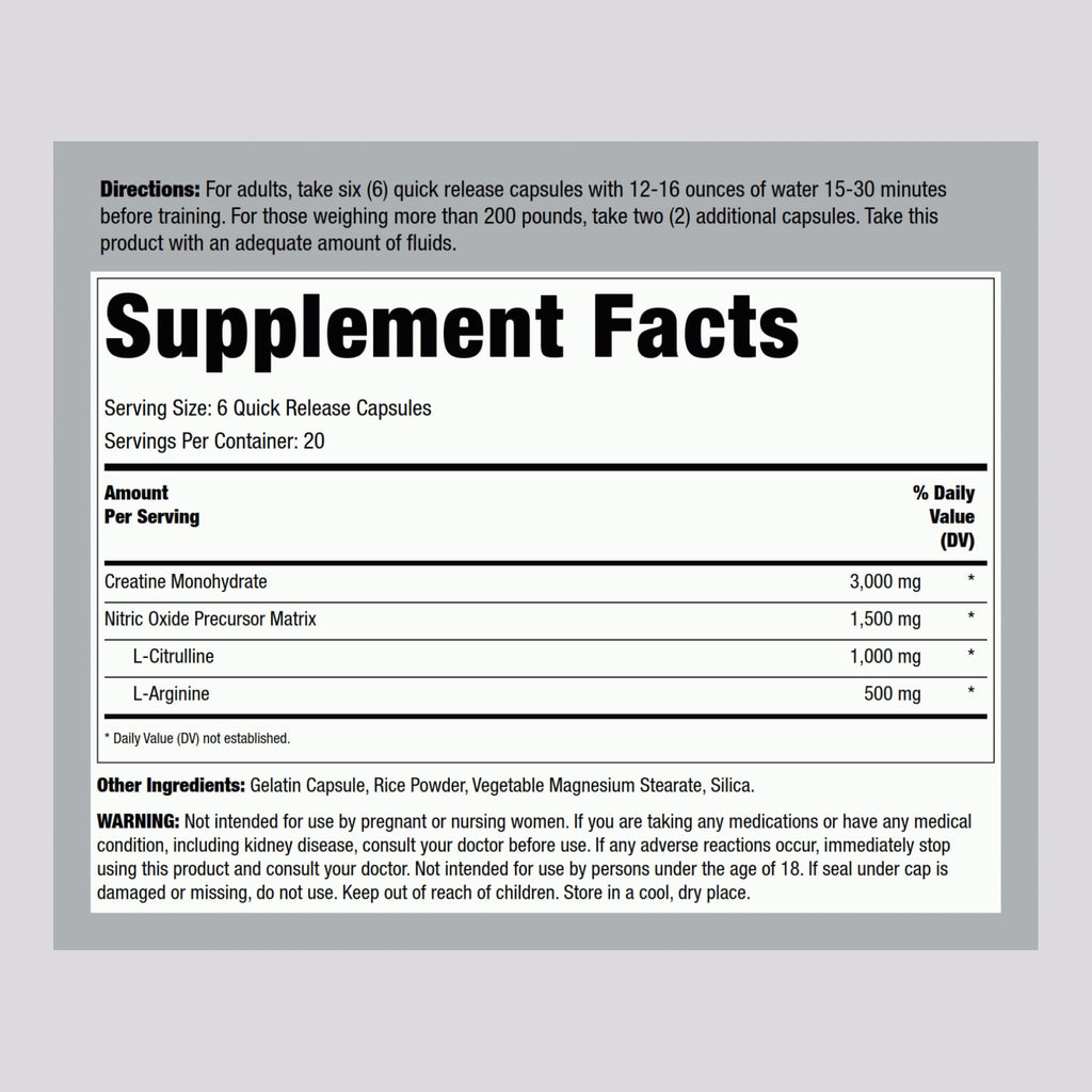 Creatine Monohydrate Capsules 3000mg 120 Count A99863
