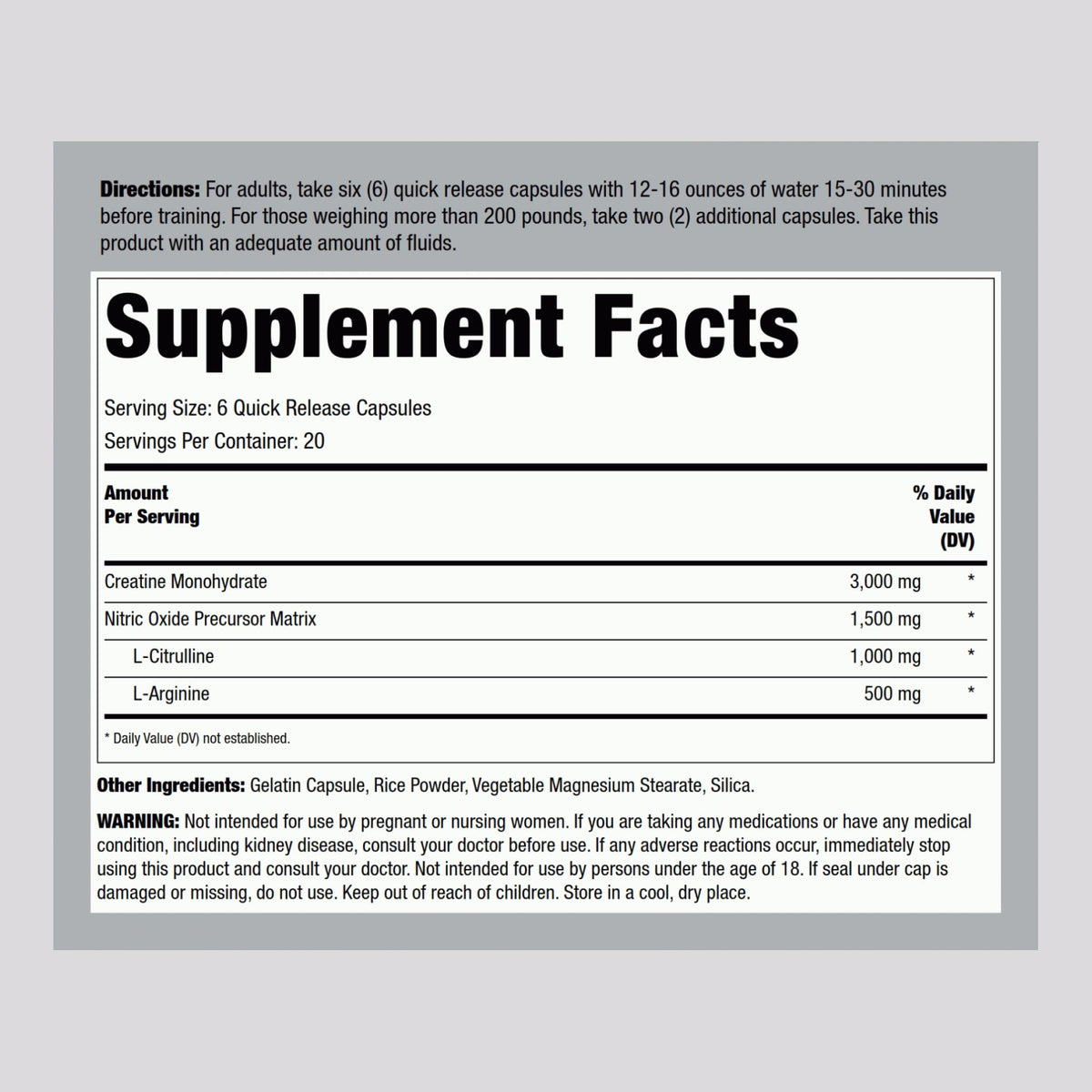 Creatine Monohydrate Capsules 3000mg 120 Count A99863