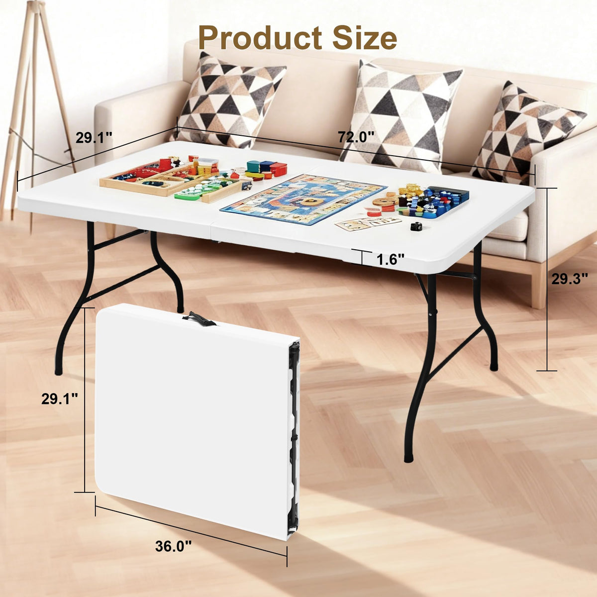 White 6ft Folding Table with Carrying Handle U456101
