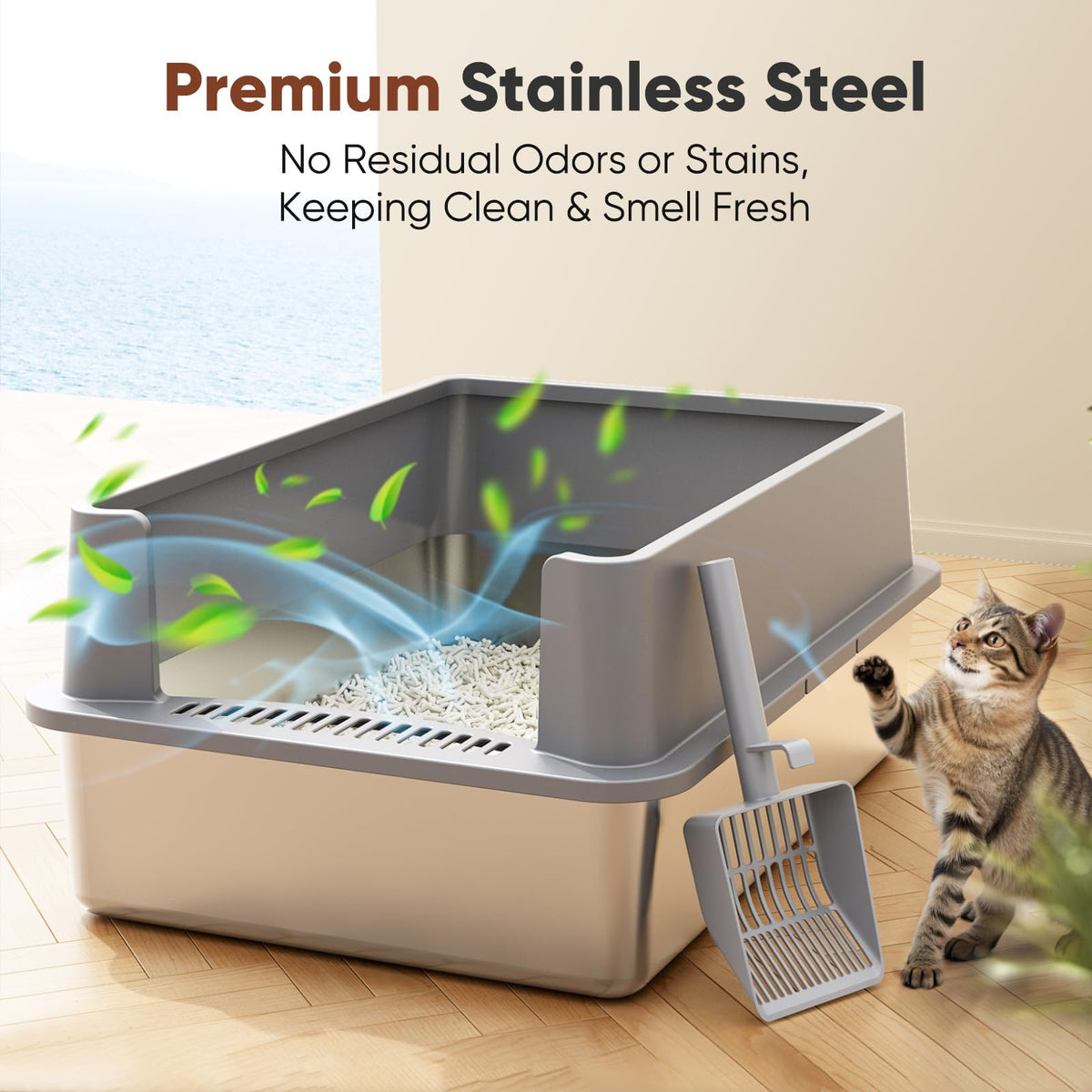 Extra Large Stainless Steel Litter Box with Lid N92967