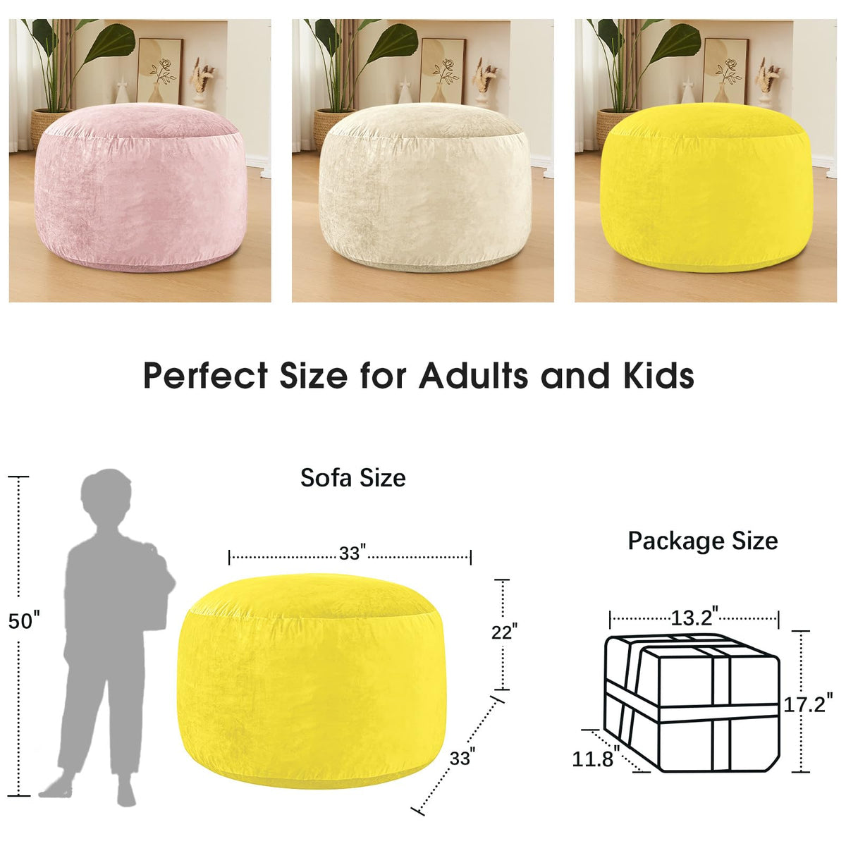 Yellow 3 ft Memory Foam Bean Bag Chair M178044