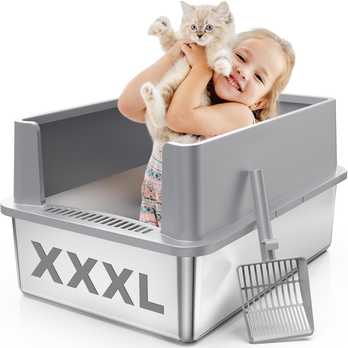 Extra Large Stainless Steel Litter Box with Lid N92967