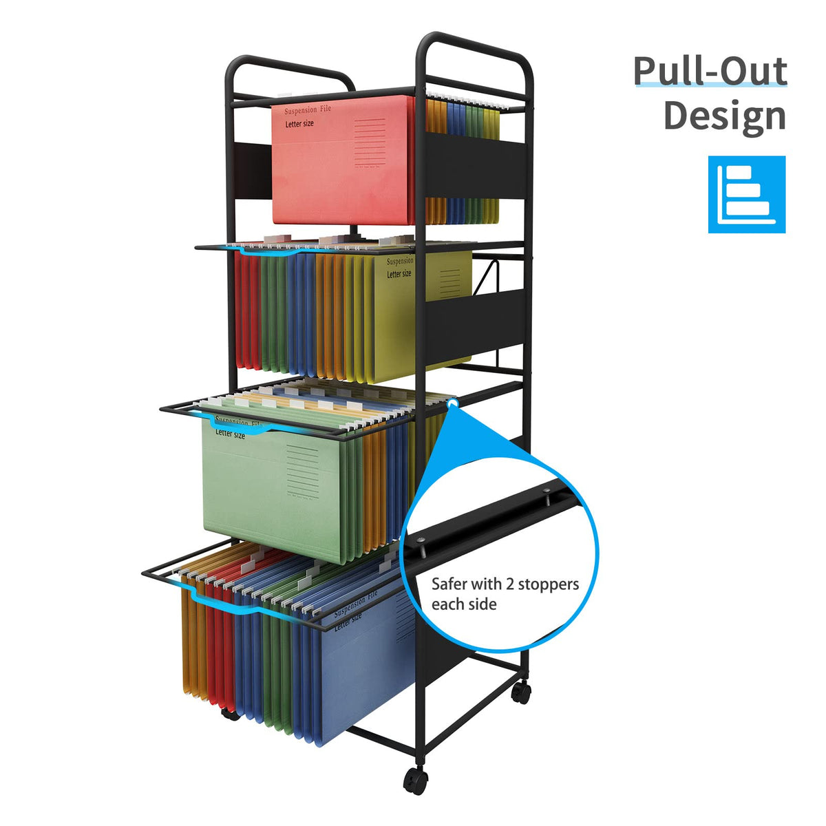 4-Tier Metal File Cart with Wheels D2408