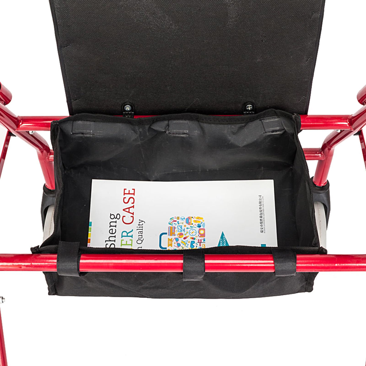 Heavy Duty Upright Rollator Walker with Padded Seat, Backrest, Height Adjustable Black & Red U1896
