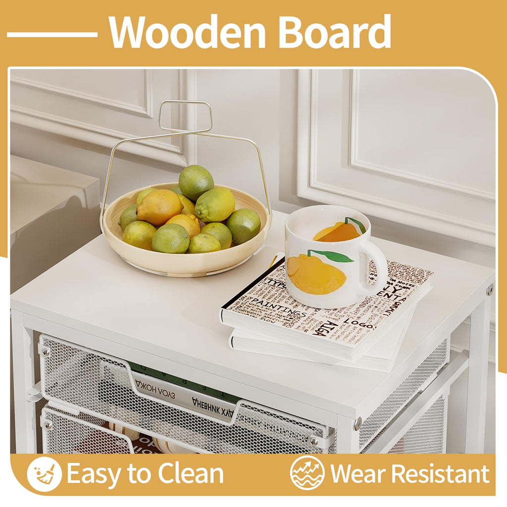 White 5 Drawer Rolling Utility Cart with Wooden Tabletop V688