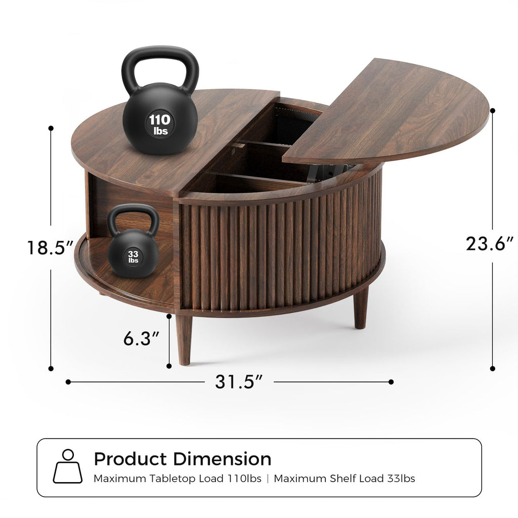 Round Lift Top Coffee Table with Storage W44795