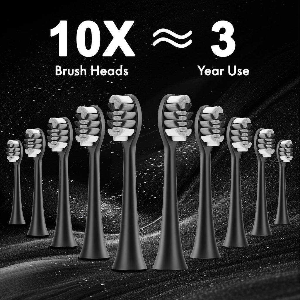 Sonic Electric Toothbrush with 10 Brush Heads & Travel Case, Black C5789