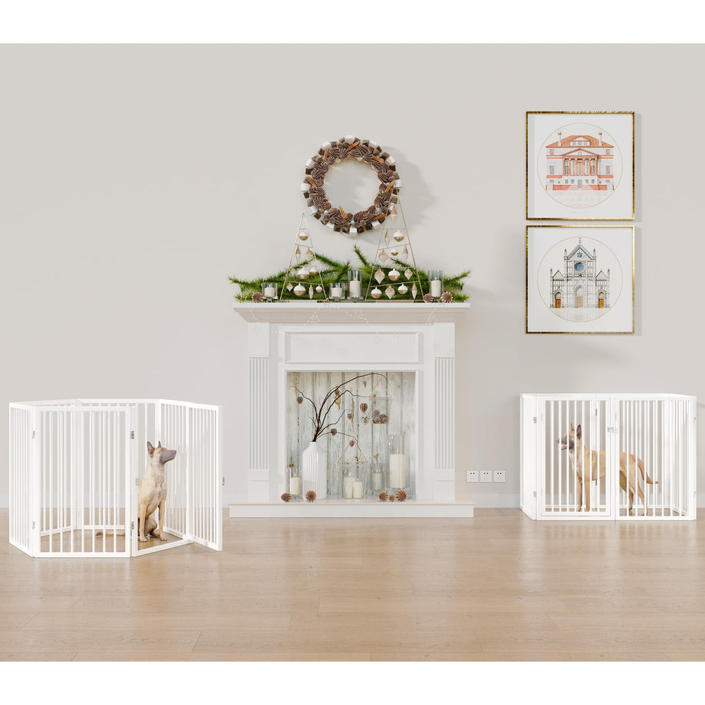 120" x 32" Foldable Freestanding Extra Wide Dog Gate with Door, White B979985
