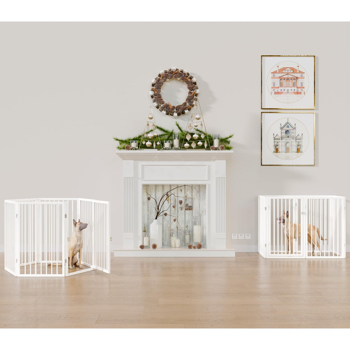 120" x 32" Foldable Freestanding Extra Wide Dog Gate with Door, White B979985