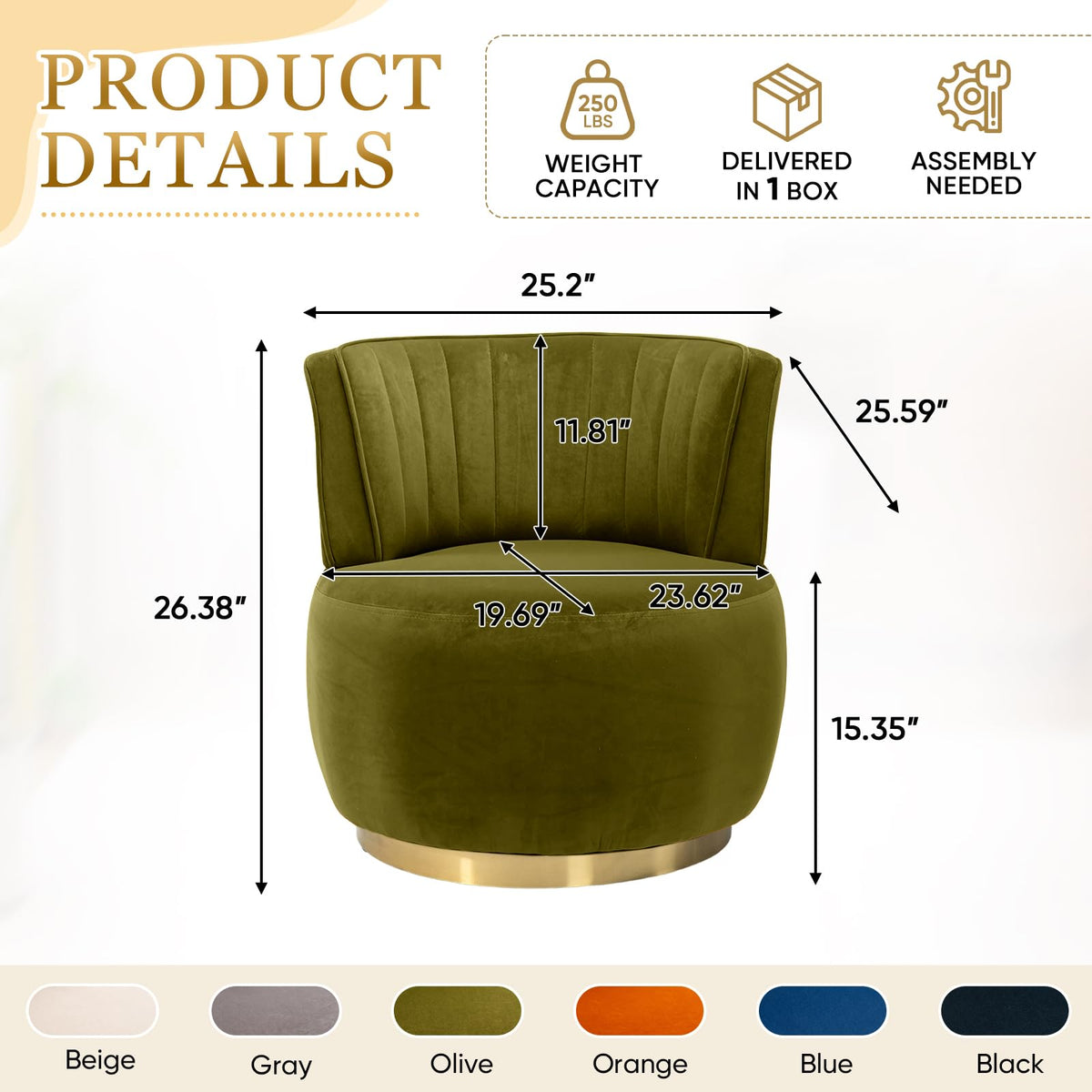 Velvet Swivel Barrel Chairs Set of 2 B9067
