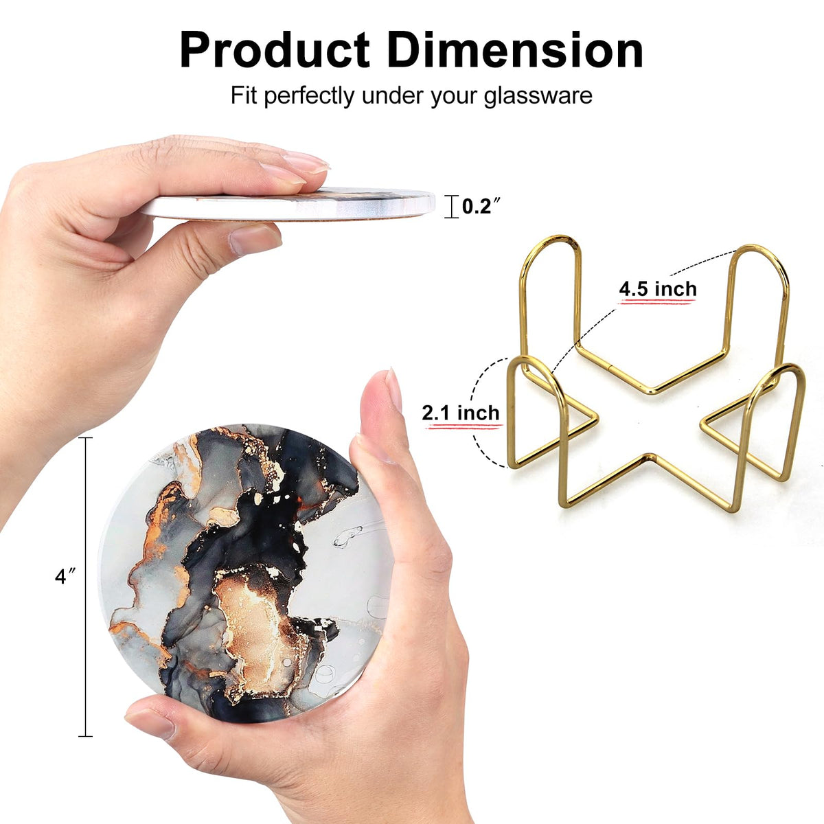 Black Marble Abstract Ceramic Coasters with Holder Q87225