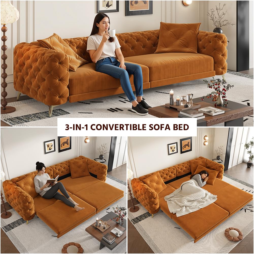 King Size Velvet L Shaped Sleeper Sofa with Ottoman B937806