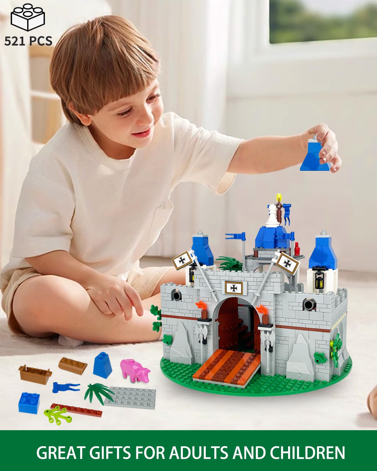 Medieval Knight Castle Building Blocks Set with 12 Knights Figures M865179