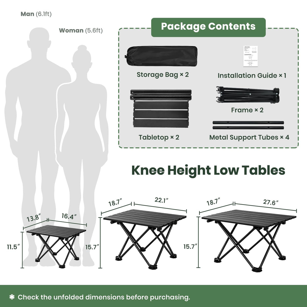 2 Pack Black Foldable Camping Table C8769
