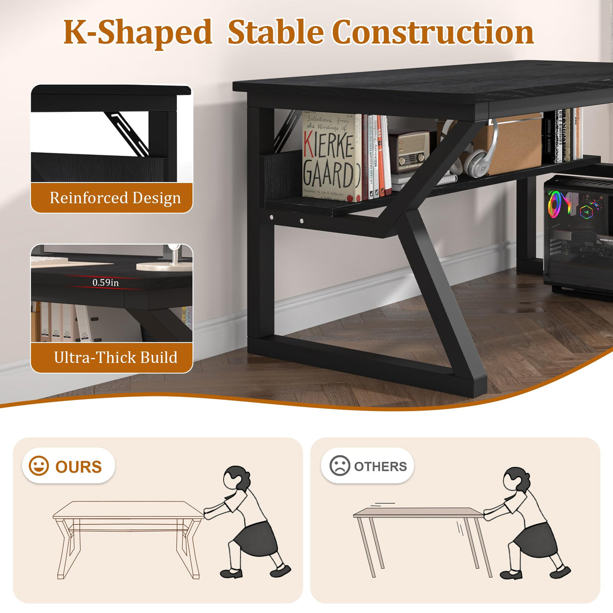 47 inch Black Computer Desk with Storage Shelf M146
