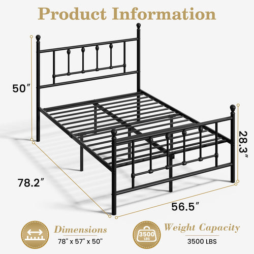 14 Inch Full Size Victorian Metal Platform Bed Frame with Headboard and Footboard F485